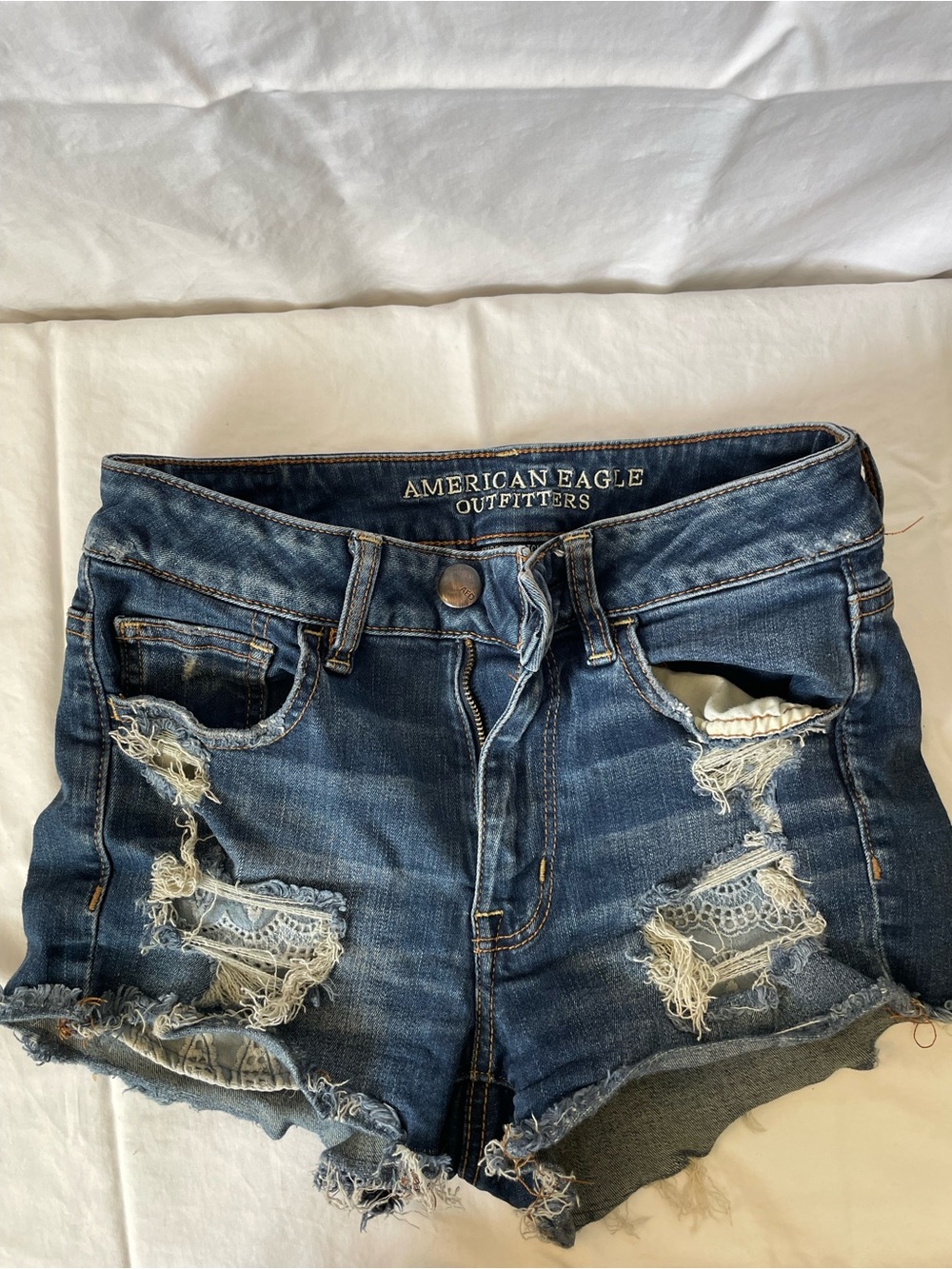 American Eagle Outfitters Distressed Dark Blue Denim Cutoff Shorts